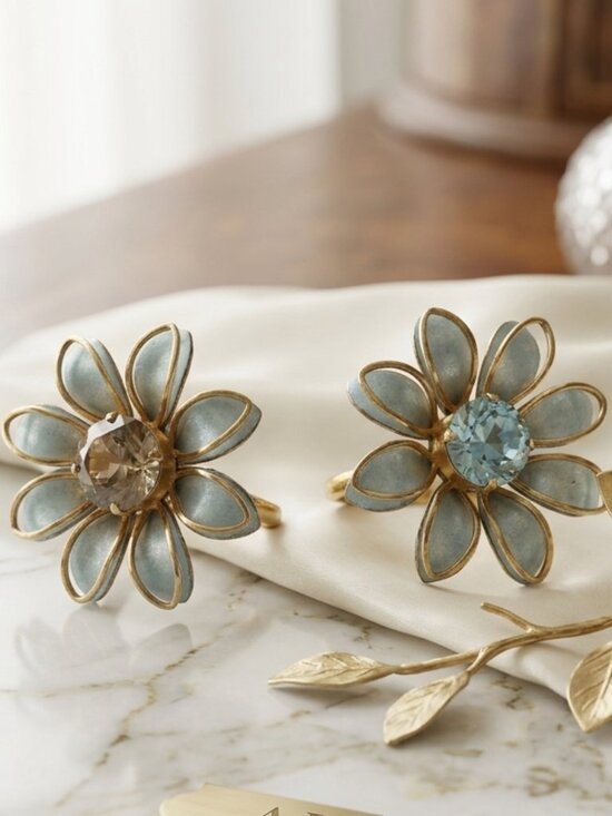 Jewelry - Vintage B.N. Bugbee & Niles Gold Tone Blue Rhinestone Flower Screw Back Earrings